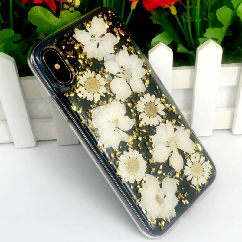 Manufacturer's direct iPhone with gold foil drop adhesive true flower dried flower embossed TPU apple transparent shatterproof case